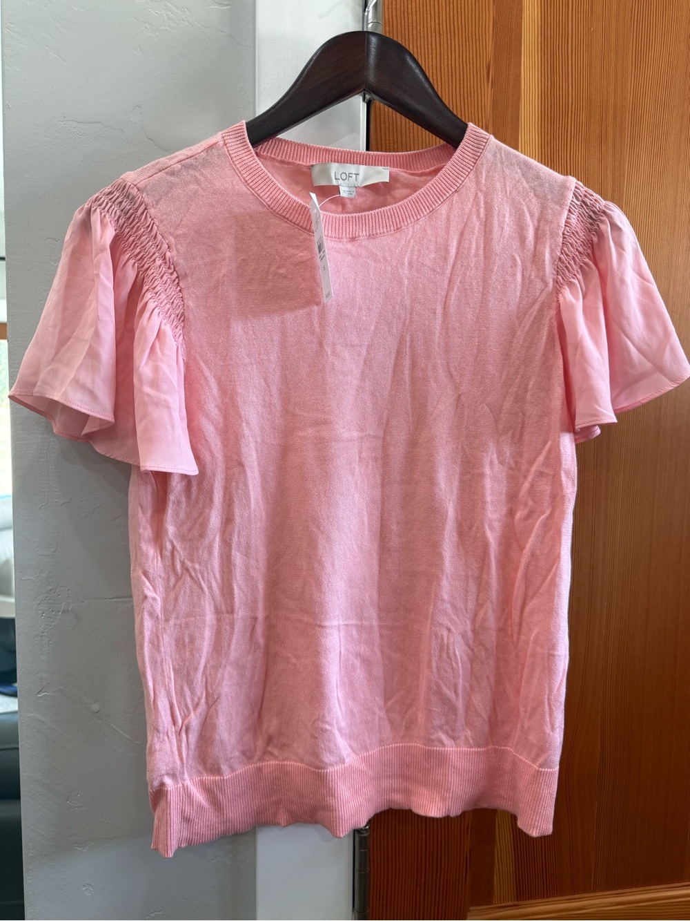 LOFT Light Pink Flutter Sleeve Knit Top